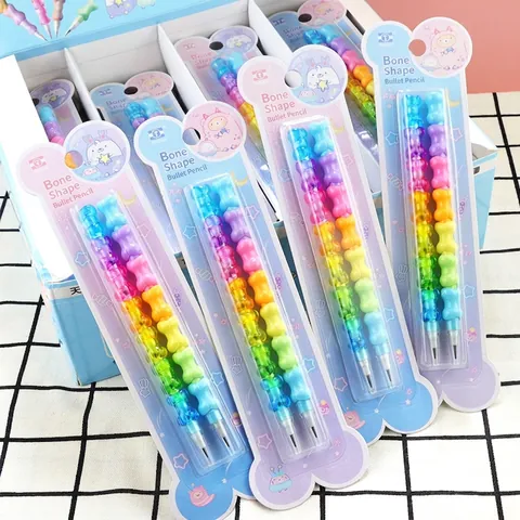 Creative Non-Sharpening Stackable Pencils Cartoon Plastic Bullet Pencil With Toy Cap Whistle Stamp For Students Kids