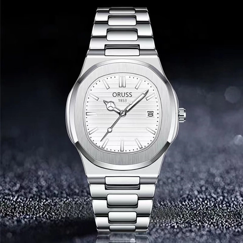 Men Quartz Watch Stainless Steel Band Waterproof Luminous Date Octagonal Case Business Casual Analog Wristwatch