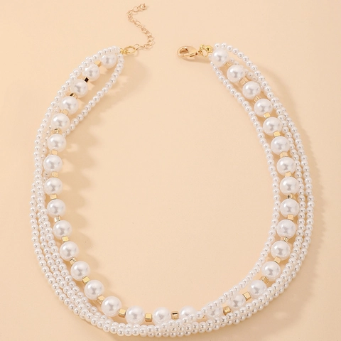 Multi-Layer Imitation Künstliche Perlenkette Legierung Goldene Quadratische Künstliche Perlen Barock Vintage Elegante Schlüsselbeinkette Schmuck