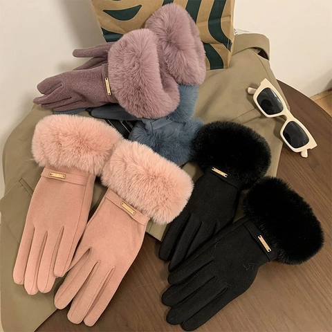 Damen Winterhandschuhe Kunstpelz Dick Gefüttert Touchscreen Dralon Strick Winddicht Mode Accessoires