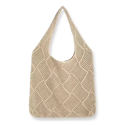 Γυναικεία Πλεκτή Τσάντα Tote Crochet Hollow Out Diamond Grid Πολυεστέρας Τσάντα Ώμου Μινιμαλιστική Casual Bohemian