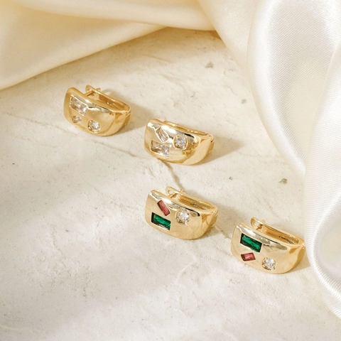 Orecchini a Cerchio in Rame Geometrici alla Moda per Donna Gioielli di Moda in Zirconia Cubica Colorata Placcati in Oro Rétro
