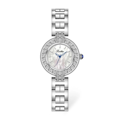 Women's Quartz Watch With Mother Of Artificial Pearl Dial And Rhinestone Inlay Elegant Alloy Strap Waterproof Fashion Timepiece