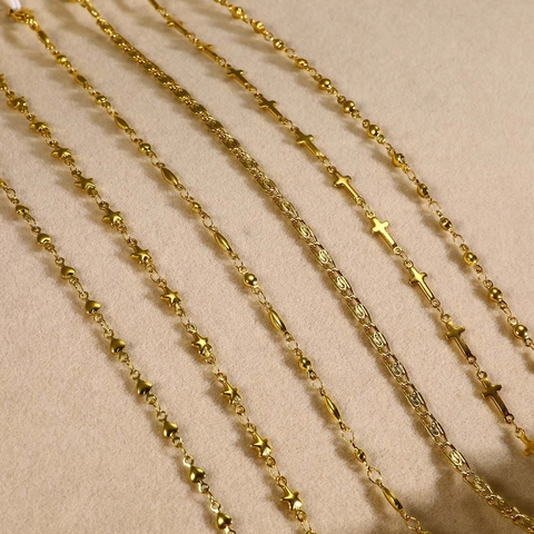 Collar De Acero Inoxidable Chapado En Oro Para Mujeres Simple Cruz Corazón Estrella Eslabones Joyería Accesorio Minimalista
