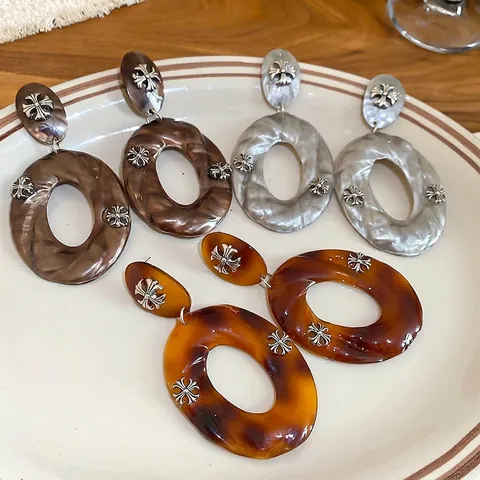 Pendientes Colgantes Ovalados Huecos Con 925 Sterling Silver Earring Post Acrílico Patrón De Mármol Cruz De Aleación Estilo Gótico
