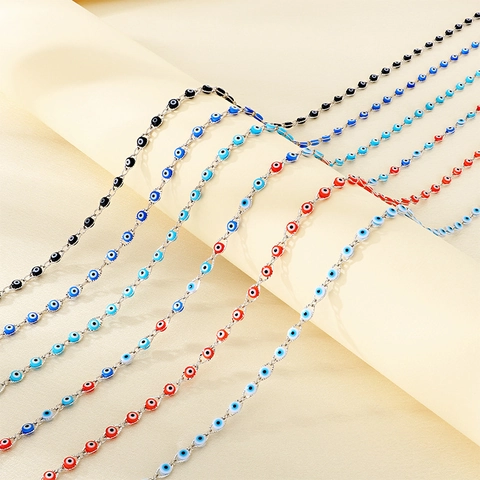 Evil Eye Glasses Chain Fashion Resin Beaded Copper Eyewear Lanyard Anti-slip Neck Strap For Women Trendy Accessory