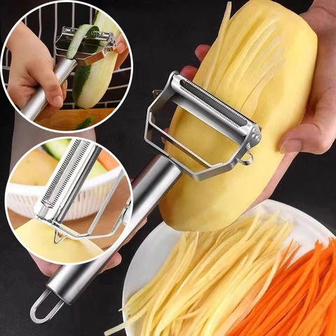 Stainless Steel Multi-Purpose Vegetable Peeler And Julienne Grater Dual Head Fruit Slicer Potato Eye Remover Kitchen Tool
