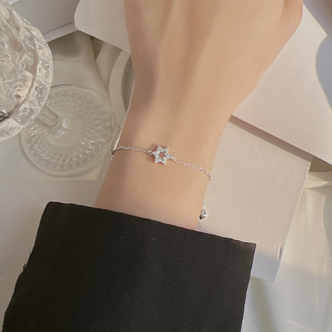 Hexagram Star Bracelet Copper With Zirconia Adjustable Chain Minimalist Elegant Jewelry For Women Heart Charm