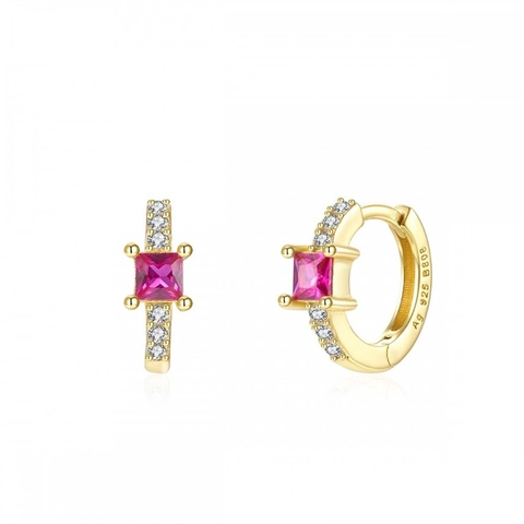 Orecchini Cerchio In Zircone Quadrato Con Perno In Argento Sterling 925 Huggie Geometrico Con Strass Colorati Di Lusso