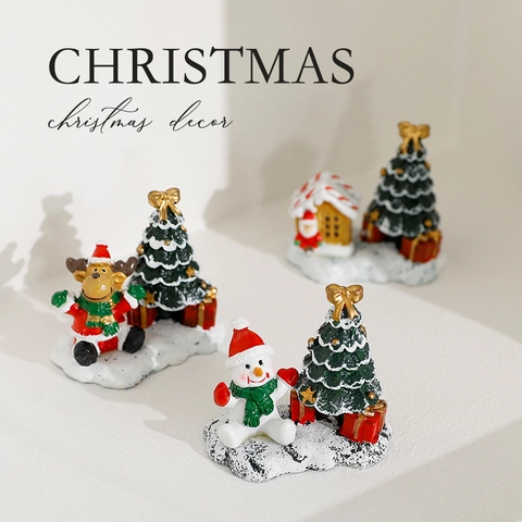 Mini Ornements De Sapin De Noël Figurines En Résine Père Noël Bonhomme De Neige Renne Décoration De Bureau Paysage Miniature