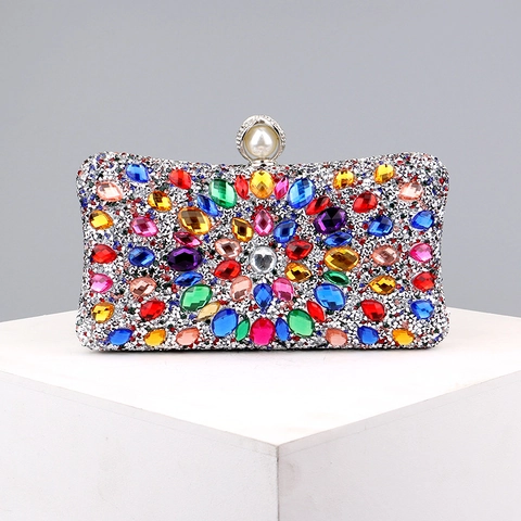 Rhinestone Evening Clutch Bag Crystal Artificial Pearl Buckle Hard Shell Metal Frame Party Wedding Formal Banquet Purse For Women