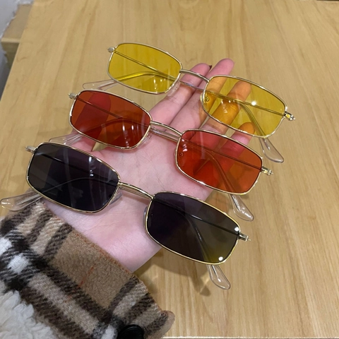 Retro Rectangular Sunglasses Vintage Metal Frame UV Protection Fashion Travel Eyewear For Men Women