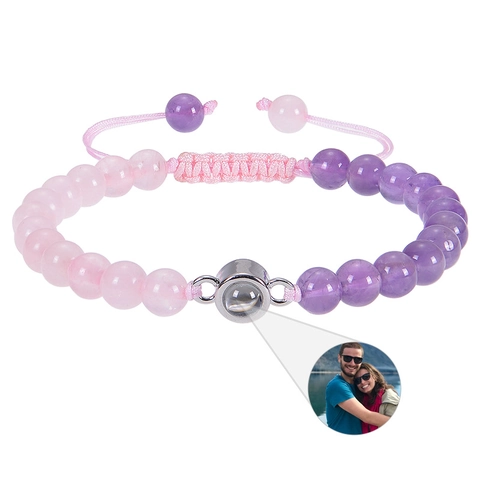 Naturstein Perlen Armband Mit Foto Projektion Anhänger Gedenkgeschenk Für Damen Herren Verstellbares Seil