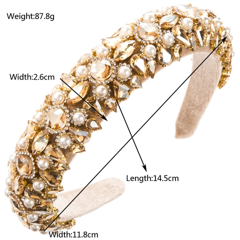 Baroque Vintage Luxury Wide Headband For Women Padded Velvet Inlaid Rhinestone Artificial Pearl Palace Style Party Hair Hoop