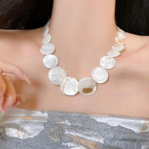 Κολιέ Choker Με Στρογγυλούς Δίσκους Από Φυσικό Κοχύλι Μινιμαλιστικό Μποέμ Κοσμήματα Παραλίας Για Γυναίκες Κομψό