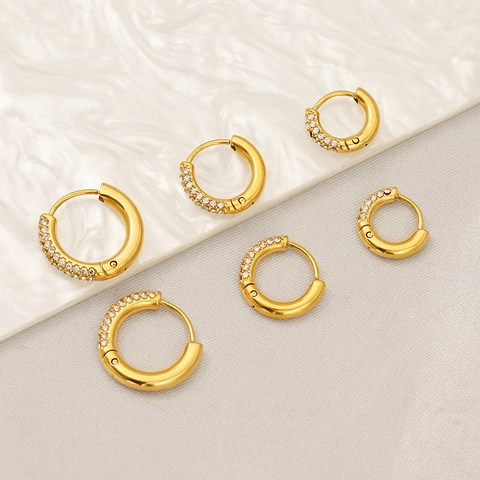 Stainless Steel Gold Plated Hoop Earrings With Zirconia Geometric Minimalist Luxury Fashion Jewelry For Women