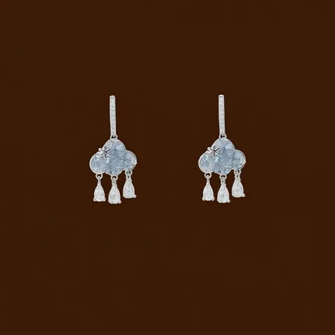 Blue Cloud Teardrop Earrings With 925 Sterling Silver Earring Post French Style Rhinestone Elegant Jewelry For Women