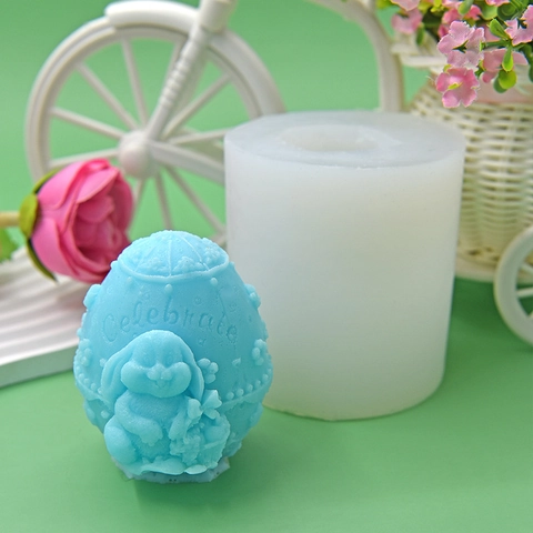 Moule En Silicone 3D En Forme D'œuf De Pâques Avec Relief Lapin Et Texte Celebrate Pour Pâtisserie Fondant Bougie Savon Artisanat