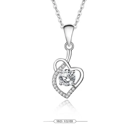 S925 Plata de Ley Corazón Colgante Collar Moissanita Circonia Incrustado Oro Rosa Chapado Joyas de Moda Para Mujeres