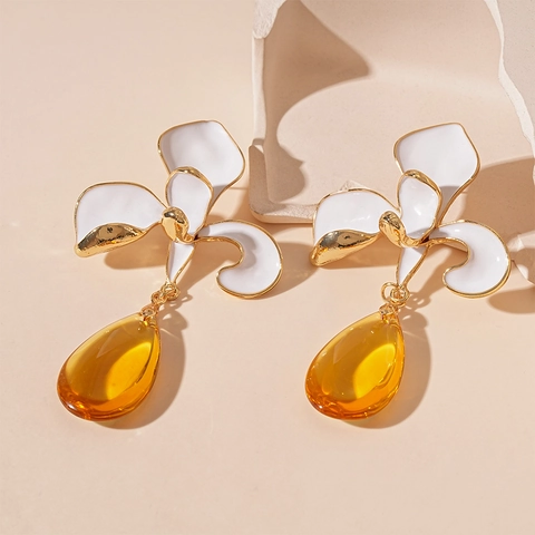 Vintage Flower Drop Earrings With Alloy Glass And 925 Sterling Silver Earring Post Elegant French Style For Women
