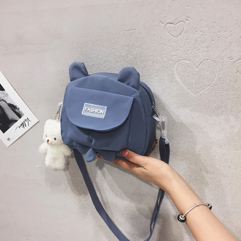 Sac Bandoulière En Toile Avec Oreilles D'ours Pour Femmes Filles Sac À Épaule Dessin Animé Avec Pendentif En Peluche Style Coréen