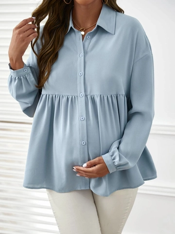 Umstandsbluse Langarm Polyester Chiffon Knopfleiste Reverskragen Schößchen Top Für Schwangere Frauen Lockerer Stil