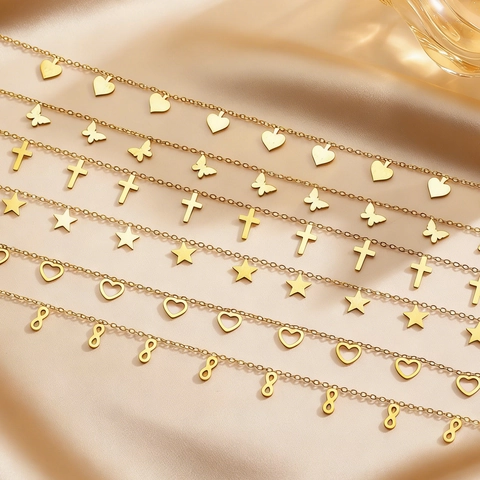 Gold Plated Stainless Steel Multi Pendant Necklace For Women Fashion Heart Star Butterfly Cross Infinity Symbol Jewelry