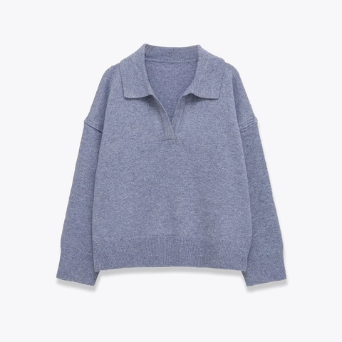 Suéter Polo De Punto Para Mujer Manga Larga Mezcla De Cachemira Cuello En V Elegante Top Casual