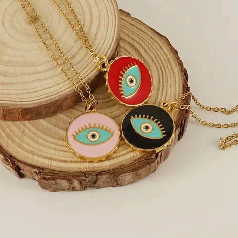 Evil Eye Anhänger Halskette Edelstahl 18K Vergoldet Emaille Runde Türkische Augen Schlüsselbein Kette Schmuck Damen