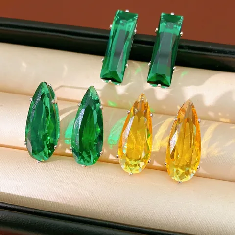 Wassertropfen Rechteck Zirkon Ohrstecker Kupfer Schmuck Für Frauen Einfach Luxus Stil Mit Silver Earring Post