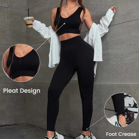 Reggiseno Yoga E Leggings Da Donna Nylon Spandex Senza Cuciture Scollo A V Arricciato Vita Alta Fitness Corsa Sport