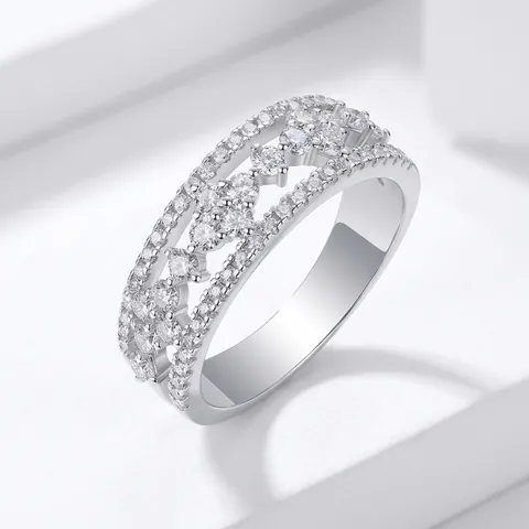 Moissanit Ring 925 Sterlingsilber Mehrreihiges Hohles Design Pave Fassung Luxus Schmuck Für Damen D Farbe VVS