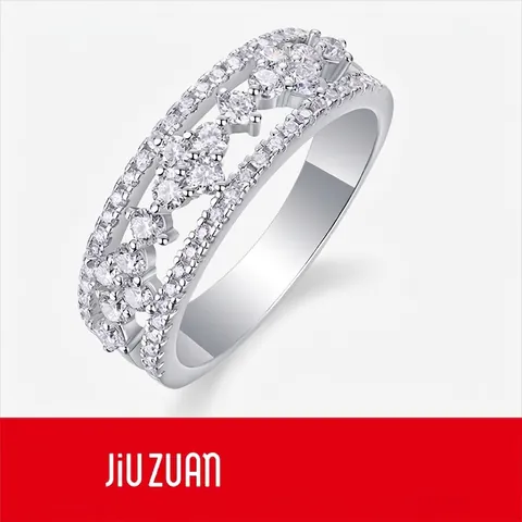 Moissanite Ring 925 Sterling Silver Multi-Row Hollow Out Pave Setting Luxury Jewelry For Women D Color VVS