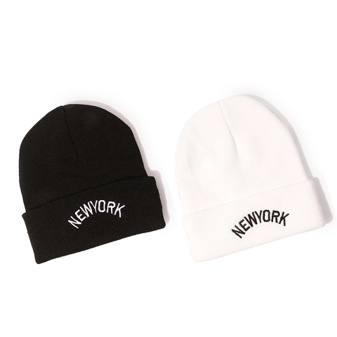 New York Embroidery Knitted Beanie Acrylic Warm Winter Hat Cuff Ribbed Casual Fashion Cap Unisex