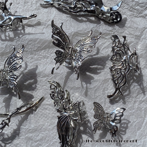 Pinza Para El Pelo De Mariposa Metal Líquido Plata Aleación Irregular Antideslizante Horquilla Shark Y2K Accesorios Para El Cabello Mujer