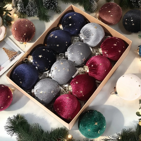 Palle Di Natale Velluto Plastica Con Motivi Stelle Dorate Per Decorazione Albero Feste Elegante