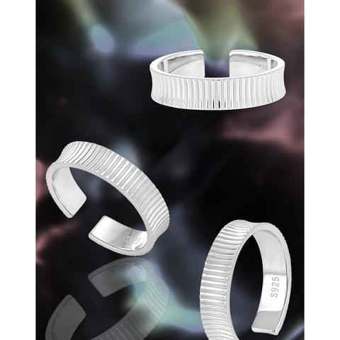Minimalistische 925 Sterling Zilveren Open Ring Voor Dames Retro Verticaal Streepontwerp Verstelbare Ring Sieraden