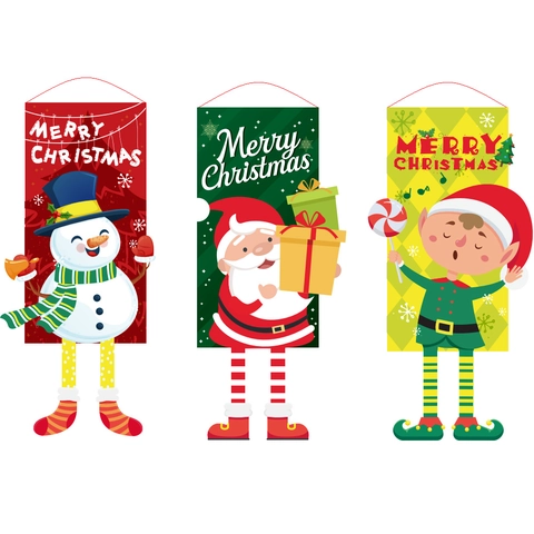 Weihnachten Hängebanner Stoff Cartoon Weihnachtsmann Schneemann Rentier Lange Beine Dekoration Für Tür Wand Fenster Party