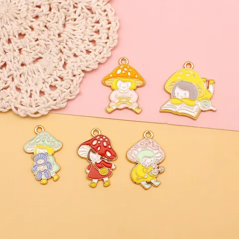 Mushroom Girl Alloy Enamel Charms Cartoon Cute DIY Jewelry Accessories Pendants
