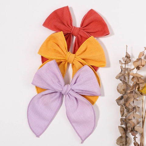 Handmade Linen Cotton Fabric Bow Hair Clips Solid Alligator Clips Cute Pastoral Style Hair Accessories For Girls Kids