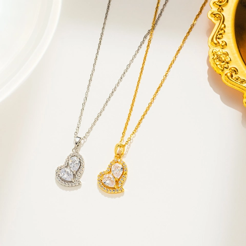 Collana Con Pendente A Cuore In Acciaio Inossidabile Zircone Micro Pave Placcato Oro 18K Catena Minimalista Da Donna