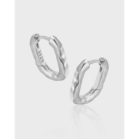 Pendientes De Aro Ovalados Geométricos Plata De Ley 925 Textura Martillada Forma U Estilo Minimalista Para Mujer