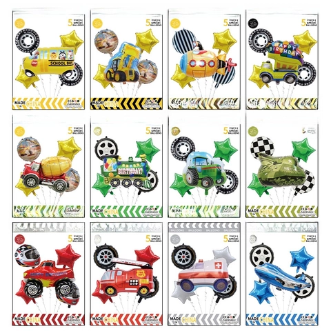 Globos De Papel De Aluminio Vehículos Dibujos Animados Excavadora Coche Policía Avión Tren Decoraciones Fiesta Cumpleaños Película Aluminio Colorido Novedad