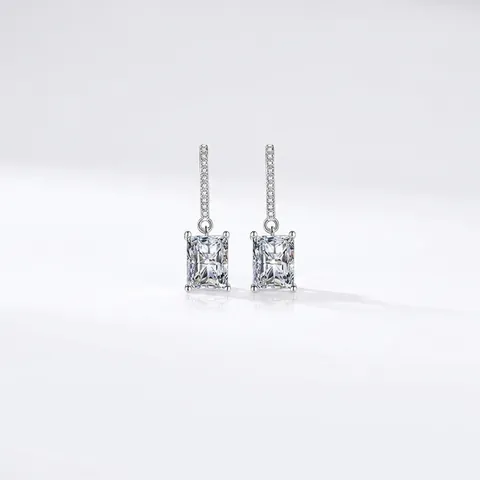 Rectangular Zircon Drop Earrings Copper Cubic Zirconia Emerald Cut Elegant Geometric Jewelry For Women