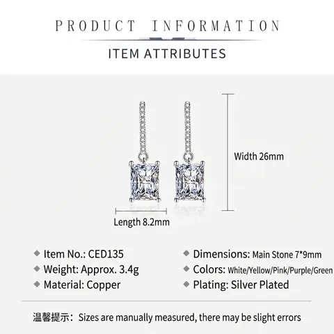 Orecchini Pendenti In Zircone Rettangolari Rame Zirconia Taglio Smeraldo Gioielli Geometrici Eleganti Donna