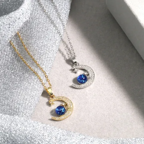 Niche Design Maan Planeet Hanger Ketting Voor Vrouwen Koper Zirconia Ingelegde Ster Maan Sieraden Sterrenhemel Universum Kettingen