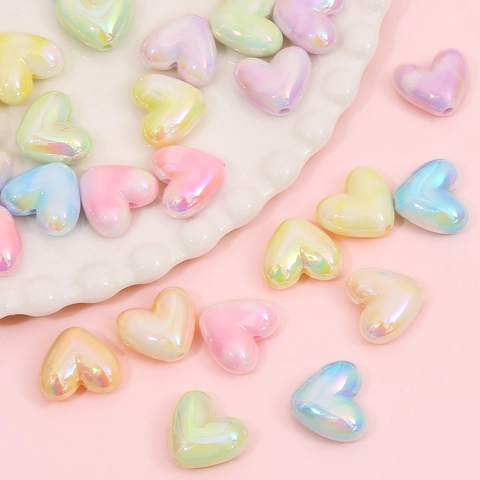 Acrylic Heart-Shaped Loose Beads Iridescent Pearlescent DIY Jewelry Making Accessories Handcrafted Phone Chain Necklaces