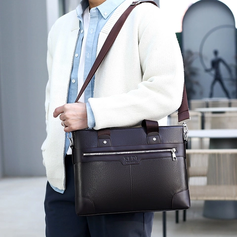 Maletín De Negocios Para Hombre Cuero PU Grano Litchi Impermeable Bolso Para Portátil Profesional De Hombro