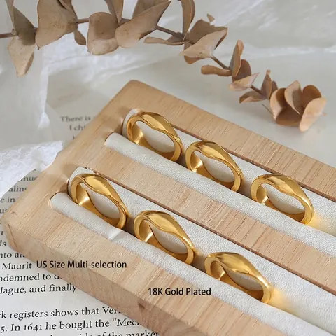 Anillo De Ola Irregular Acero De Titanio Chapado En Oro De 18K Minimalista Geométrico Pulido Joyería De Nicho Para Mujeres Hombres