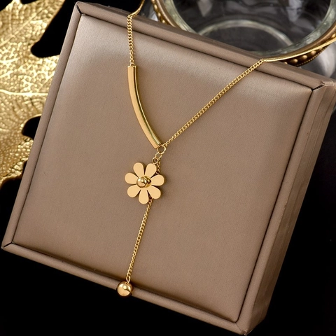 Collana Minimalista in Acciaio Inossidabile con Pendente Margherita Donna Nappina Design a Y Oro Argento Placcato Gioielli